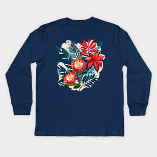 Vintage decorative tropical flowers and exotic birds, floral pattern trendy design, elements for holiday cards, frames, Boho style, Holiday Party decoration, Christmas Holiday, Birthday Artwork Kids Long Sleeve T-Shirt